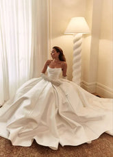 Simple Satin Bridal Gowns A-Line Pleated Princess Prom Wedding Dresses Formal Beach Party Vestidos Para Mujer No Gloves